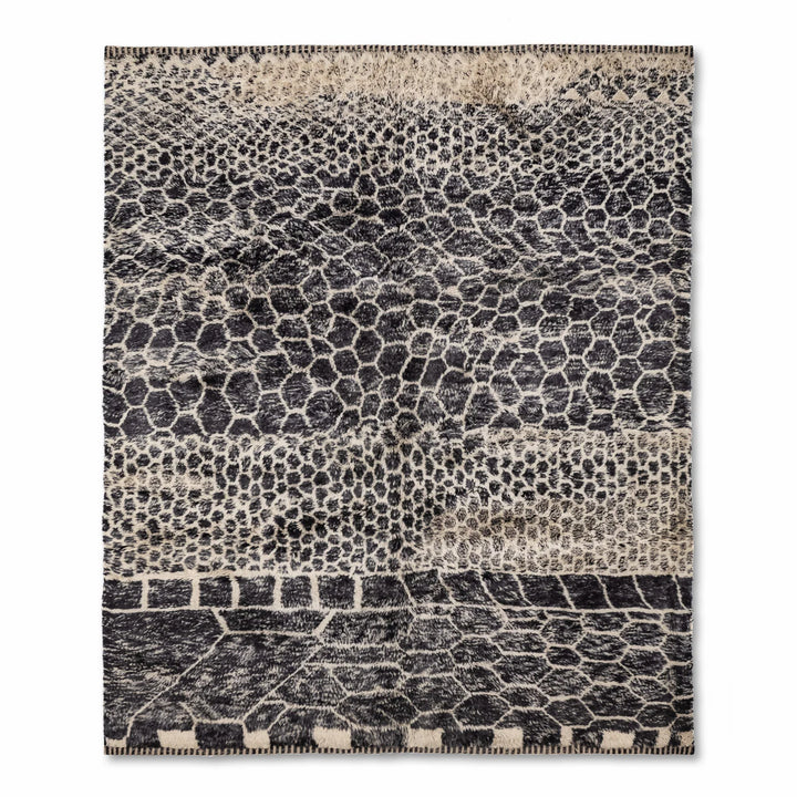 Textured Moroccan Wool Rug with Honeycomb Pattern in Black