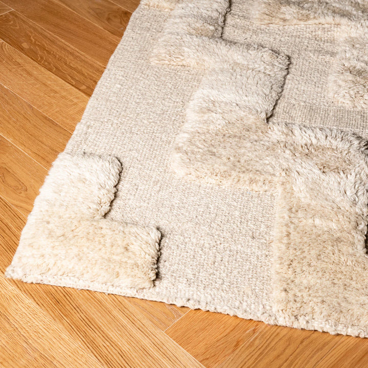 Textured White Moroccan Wool Rug with Subtle Geometric Pattern