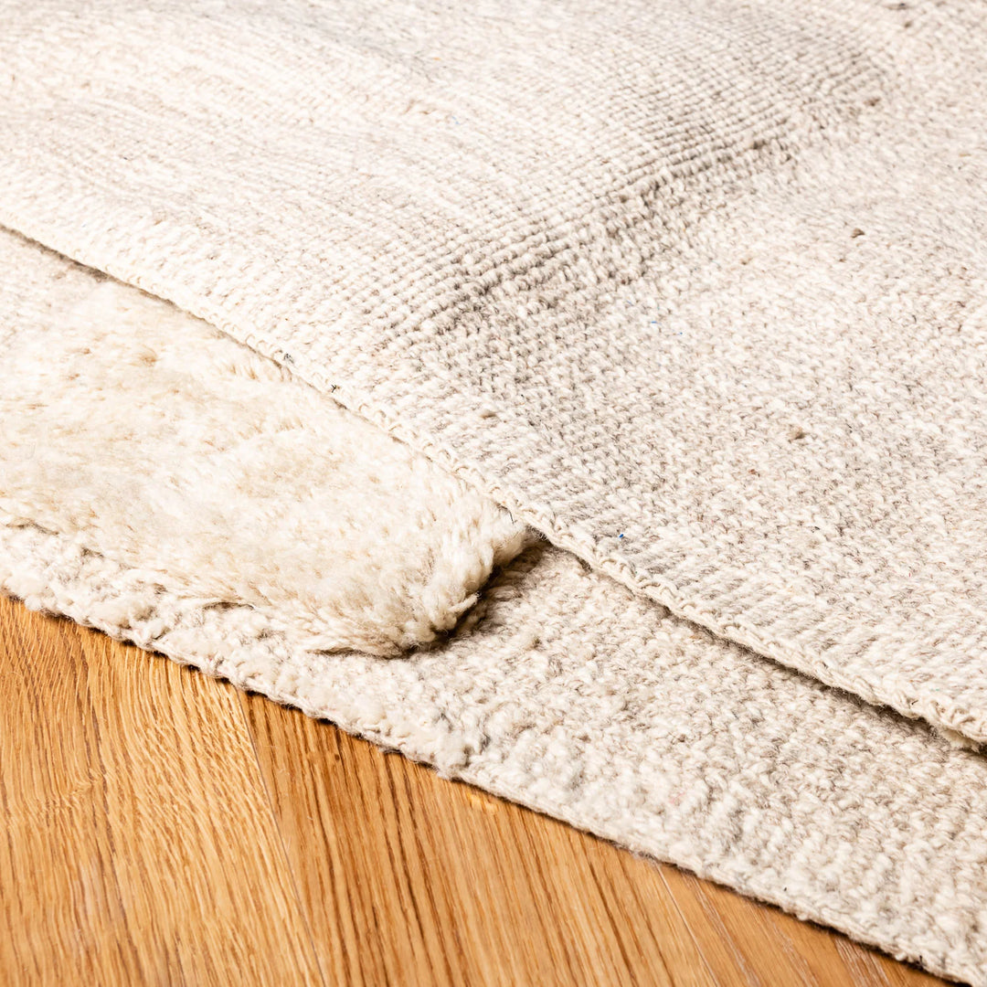Textured White Moroccan Wool Rug with Subtle Geometric Pattern