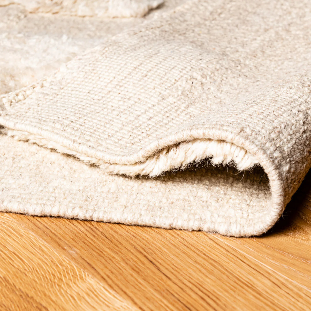 Textured White Moroccan Wool Rug with Subtle Geometric Pattern