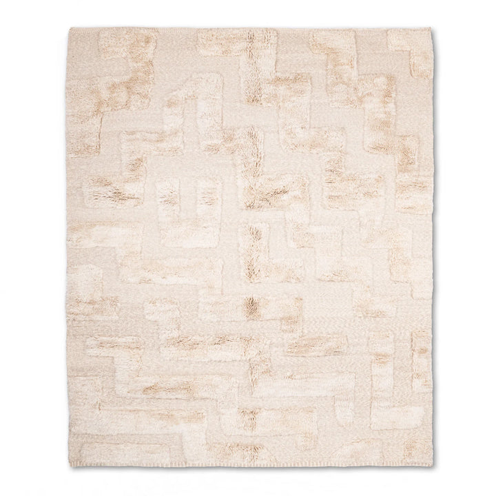 Textured White Moroccan Wool Rug with Subtle Geometric Pattern