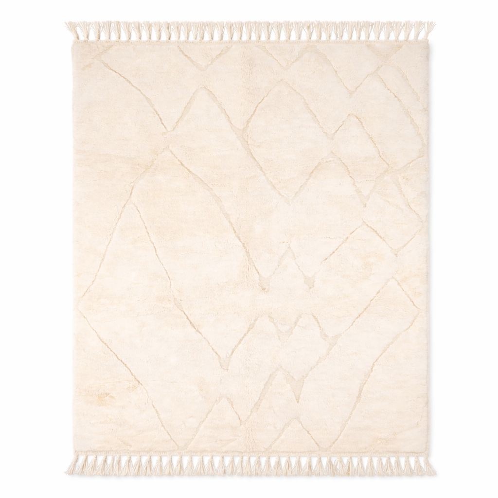 Tone-on-Tone Mountain Wool Rug – Minimalist Moroccan Design - White natural wool