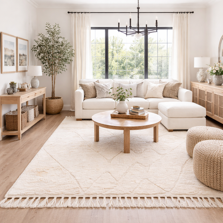 Tone-on-Tone Mountain Wool Rug – Minimalist Moroccan Design - White natural wool