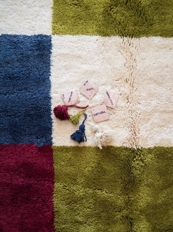 Colorful Beni Mrirt Wool Rug – Handmade Patchwork Design