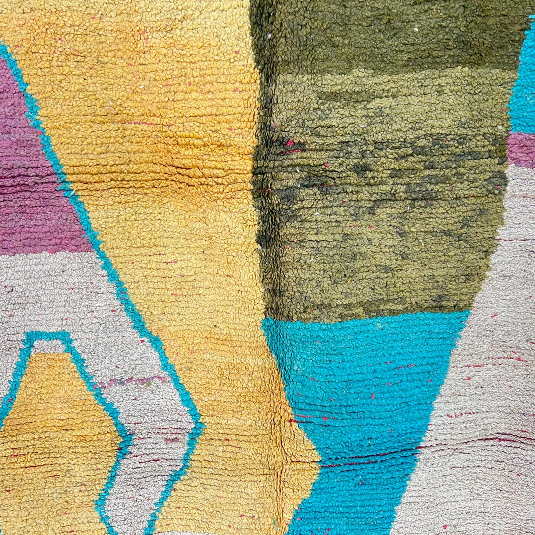 Vintage Moroccan wool rug 751 – handmade colorful geometric abstract Berber carpet 260 × 155 cm (8.53 × 5.08 ft).