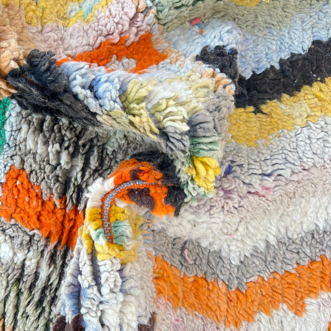 Vintage Moroccan runner rug 815 – handmade multicolor wool carpet with geometric Berber patterns 366 × 80 cm (12.01 × 2.62 ft).