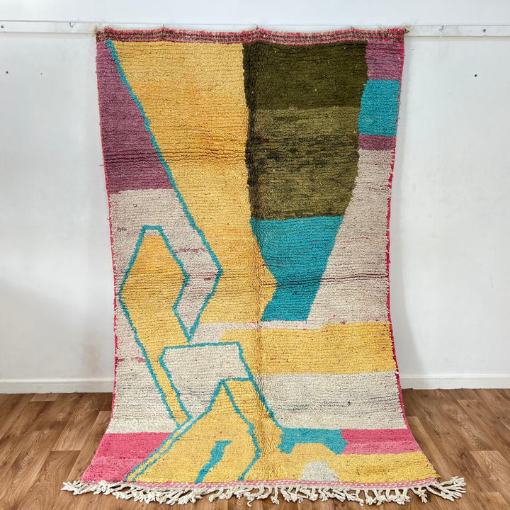 Vintage Moroccan wool rug 751 – handmade colorful geometric abstract Berber carpet 260 × 155 cm (8.53 × 5.08 ft).