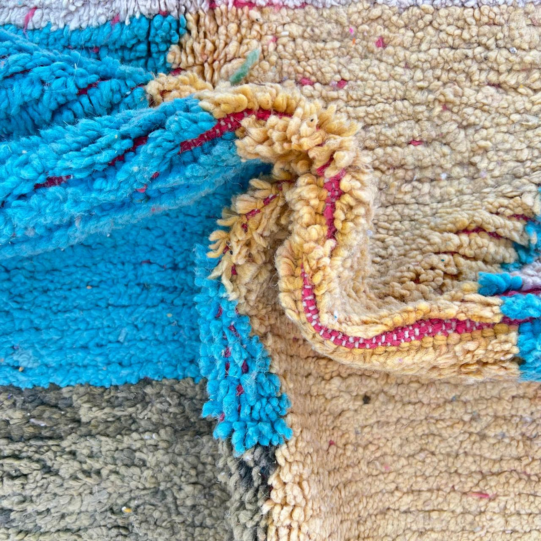 Vintage Moroccan wool rug 751 – handmade colorful geometric abstract Berber carpet 260 × 155 cm (8.53 × 5.08 ft).