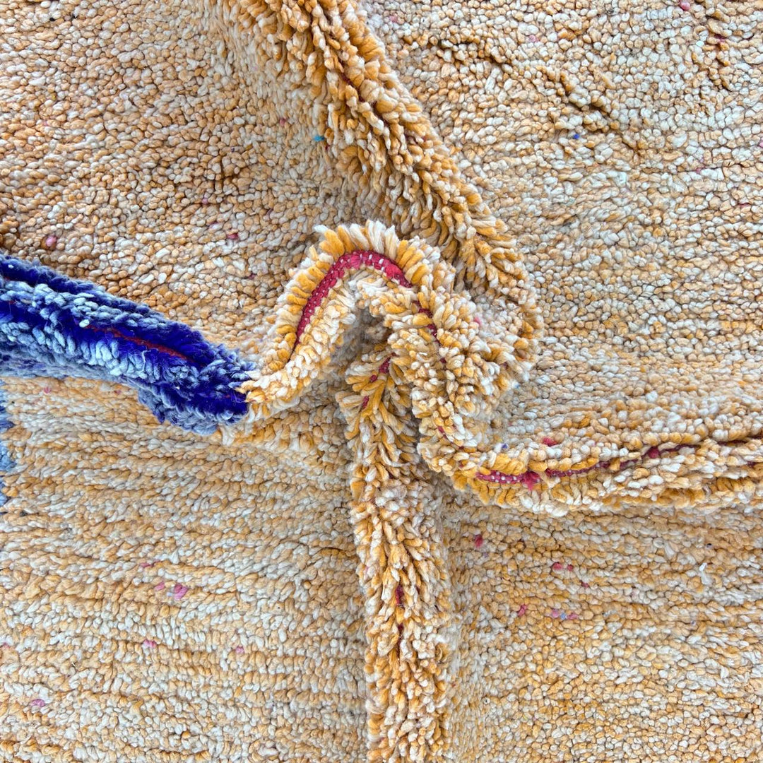 Vintage Moroccan wool rug 923 – handmade abstract orange and cream geometric Berber carpet with gray accents, 302 × 196 cm (9.9 × 6.4 ft).