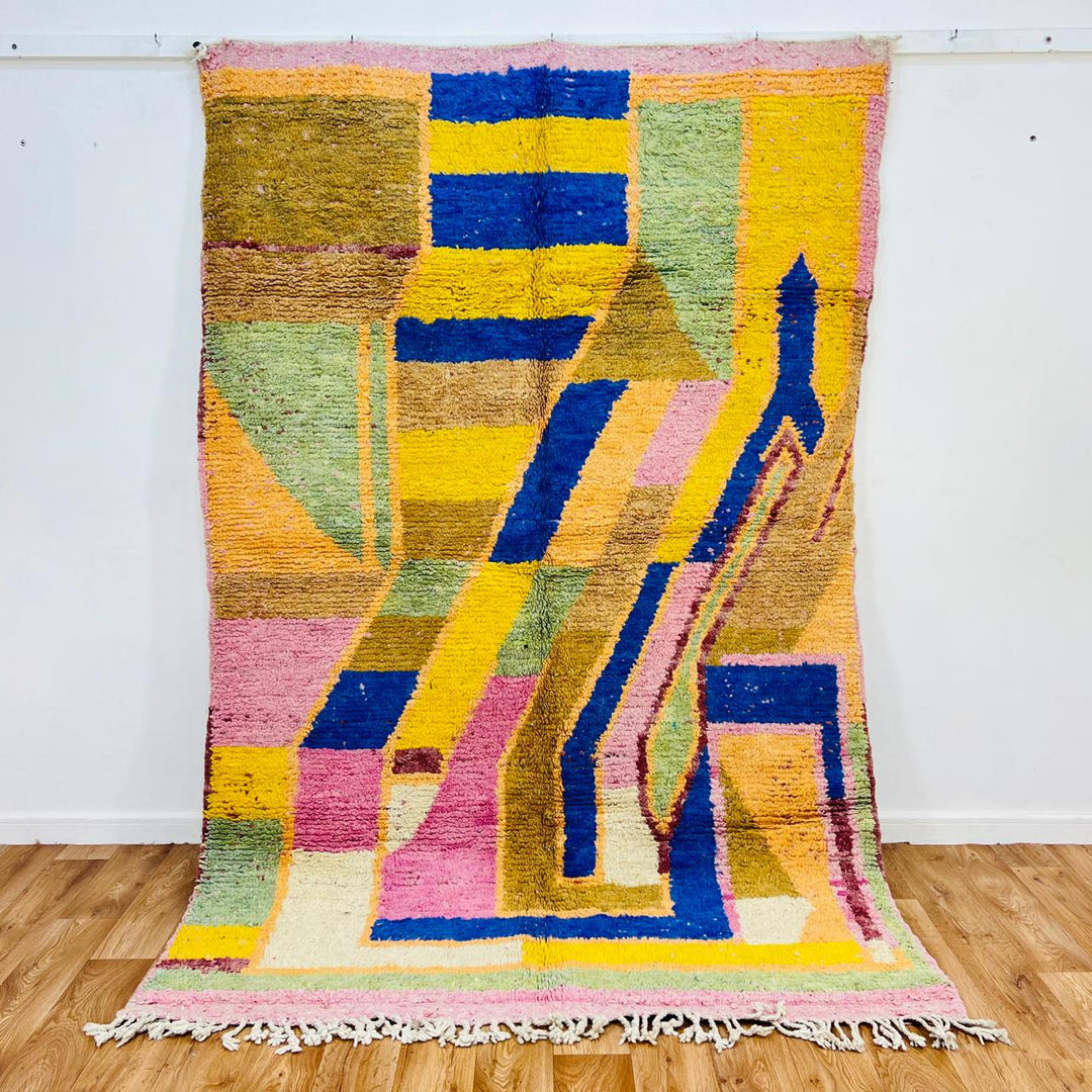 Vintage Moroccan rug with abstract flowing Berber design handmade from natural wool