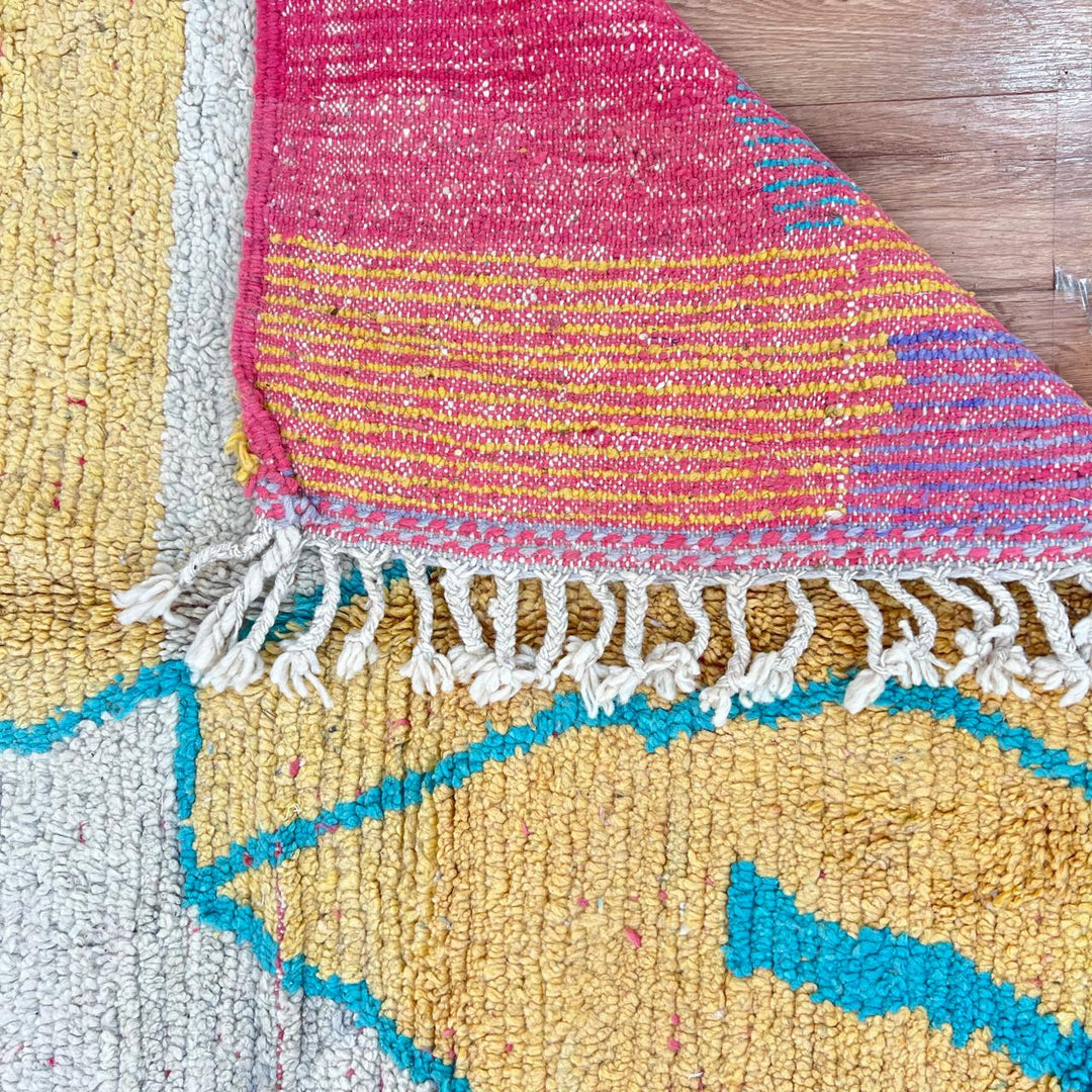 Vintage Moroccan wool rug 751 – handmade colorful geometric abstract Berber carpet 260 × 155 cm (8.53 × 5.08 ft).