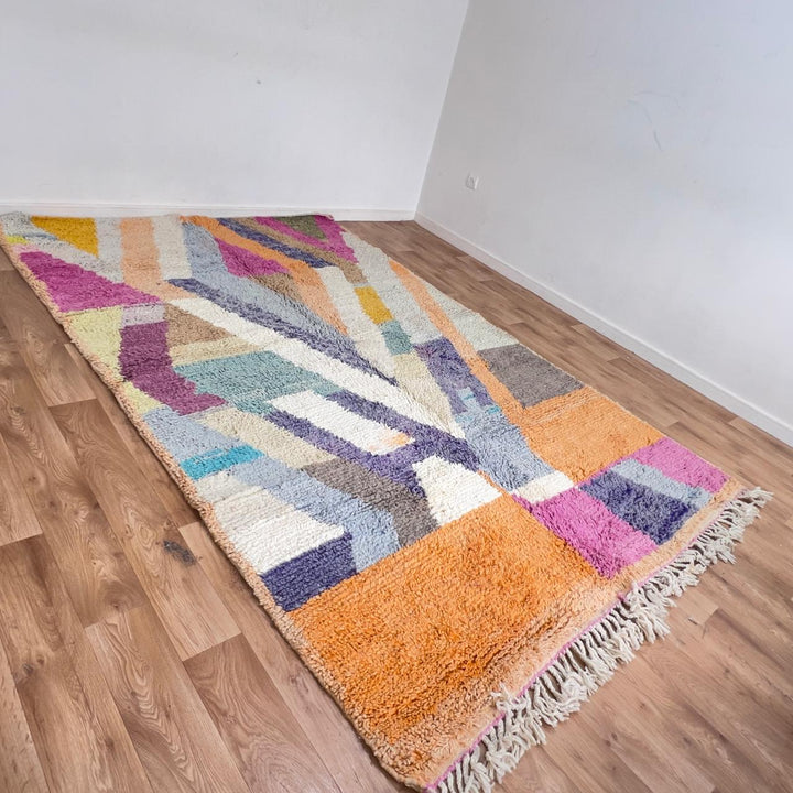 Vintage Moroccan wool rug colorful abstract handmade Berber area rug