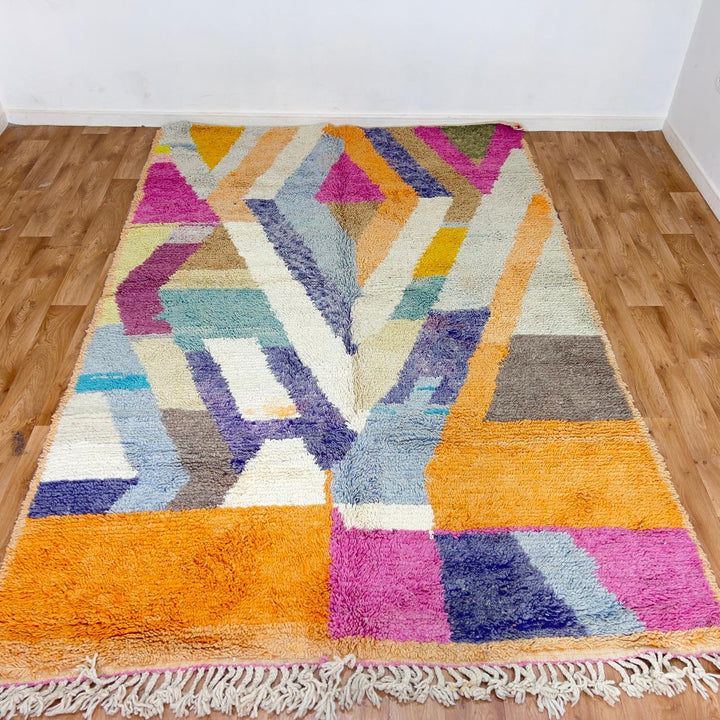 Vintage Moroccan wool rug colorful abstract handmade Berber area rug