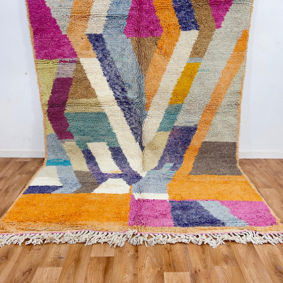 Vintage Moroccan wool rug colorful abstract handmade Berber area rug