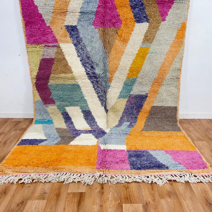 Vintage Moroccan wool rug colorful abstract handmade Berber area rug
