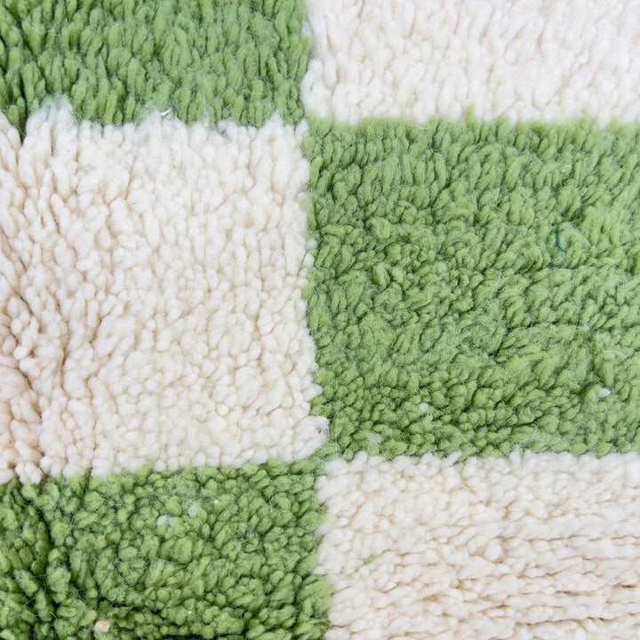 Green white checkered Moroccan rug handmade Berber wool geometric area rug
