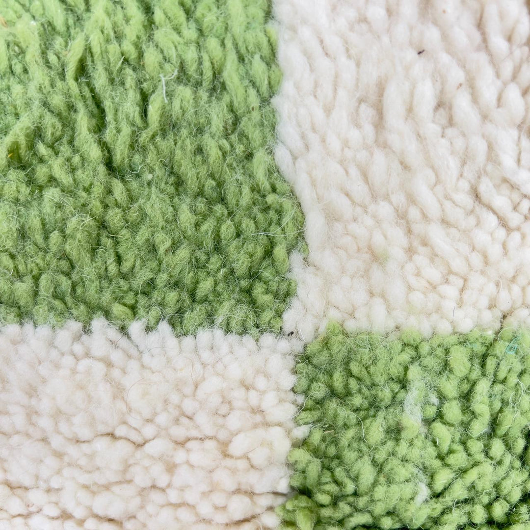 Green white checkered Moroccan rug handmade Berber wool geometric area rug