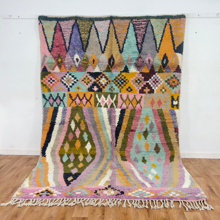 Vintage Moroccan wool rug colorful geometric berber tribal design