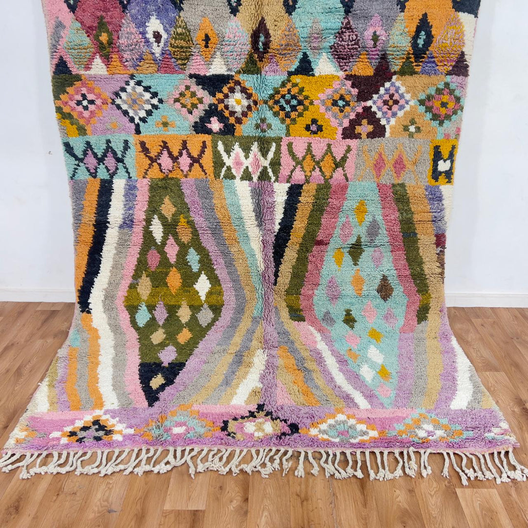 Vintage Moroccan wool rug colorful geometric berber tribal design