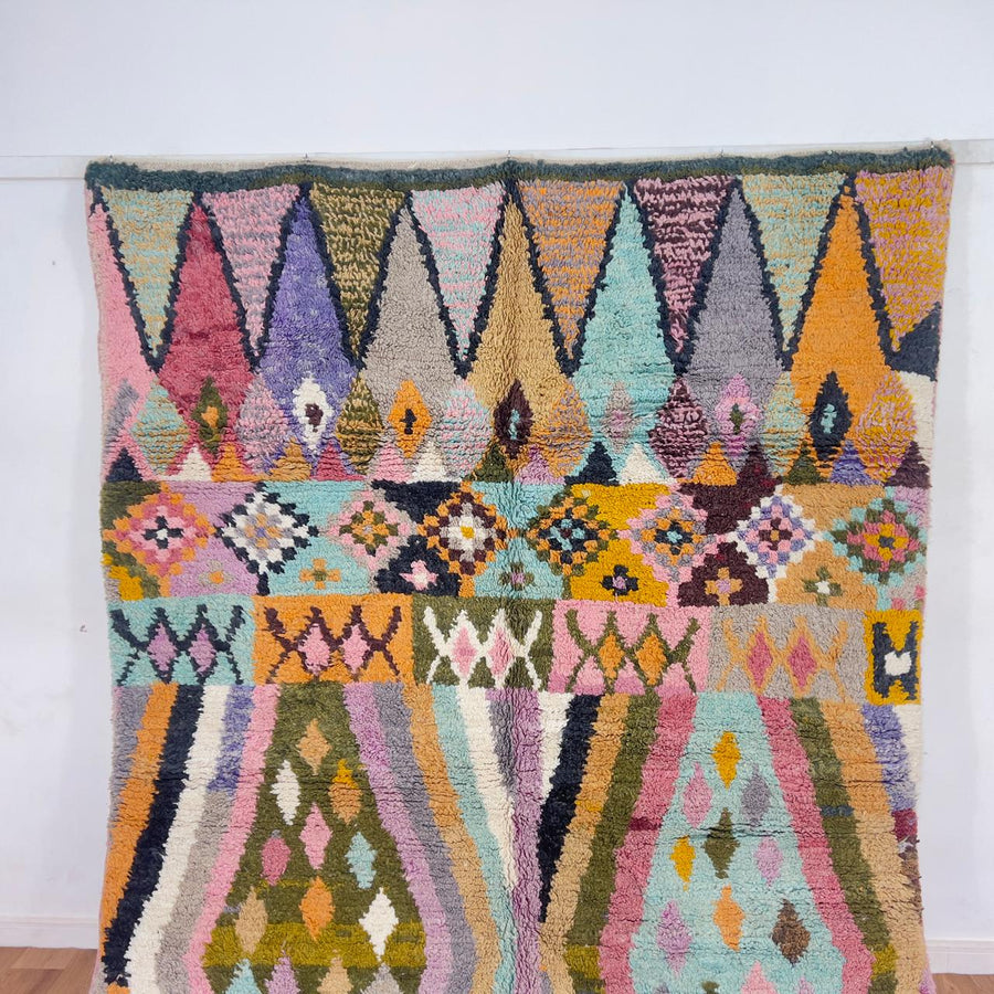 Vintage Moroccan wool rug colorful geometric berber tribal design