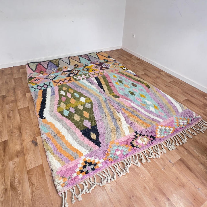 Vintage Moroccan wool rug colorful geometric berber tribal design