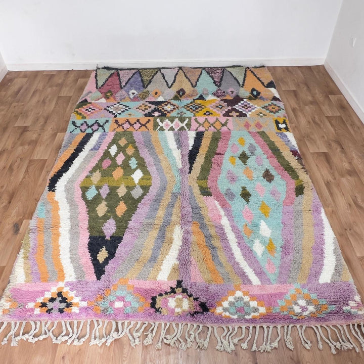 Vintage Moroccan wool rug colorful geometric berber tribal design