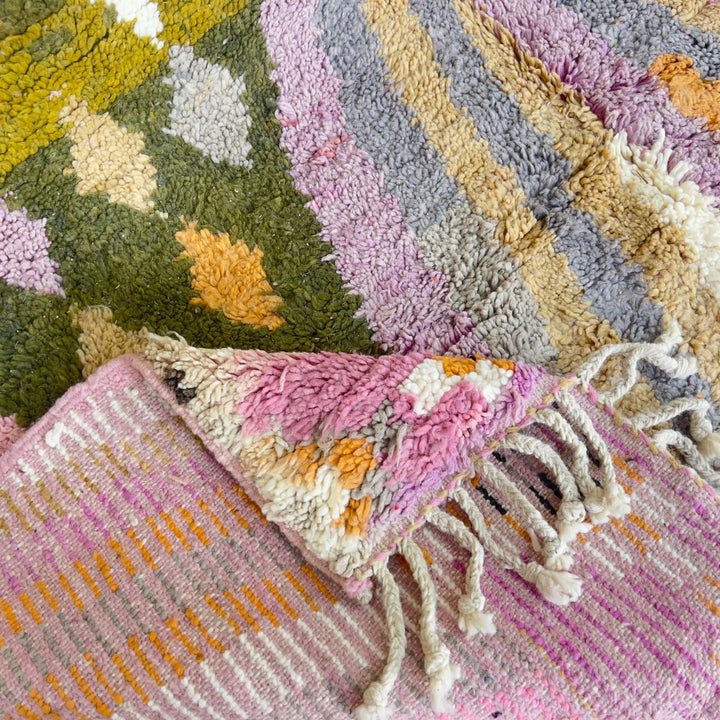 Vintage Moroccan wool rug colorful geometric berber tribal design