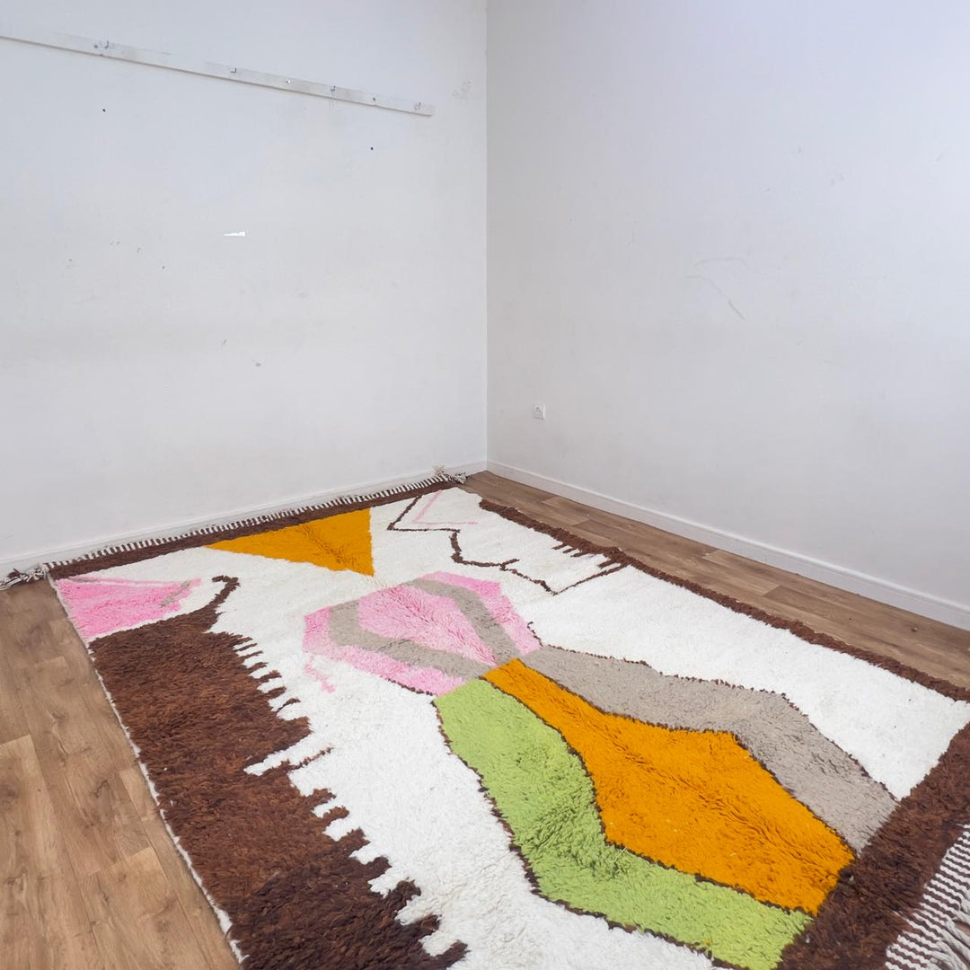 Vintage Moroccan wool rug abstract geometric ivory handmade Berber rug