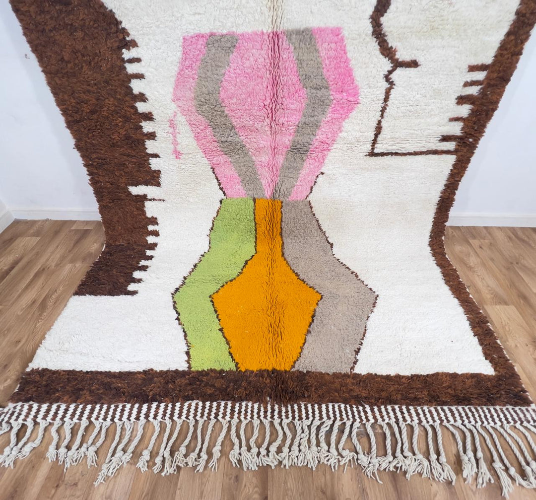 Vintage Moroccan wool rug abstract geometric ivory handmade Berber rug