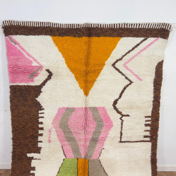 Vintage Moroccan wool rug abstract geometric ivory handmade Berber rug