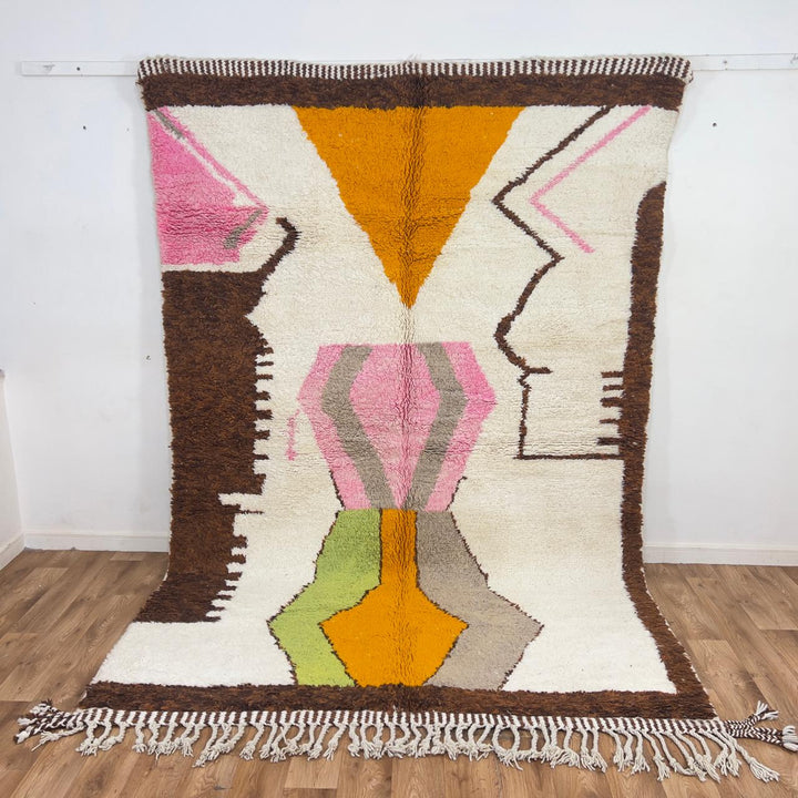Vintage Moroccan wool rug abstract geometric ivory handmade Berber rug