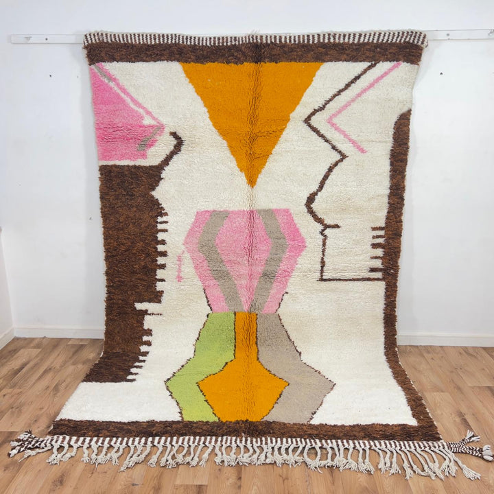 Vintage Moroccan wool rug abstract geometric ivory handmade Berber rug