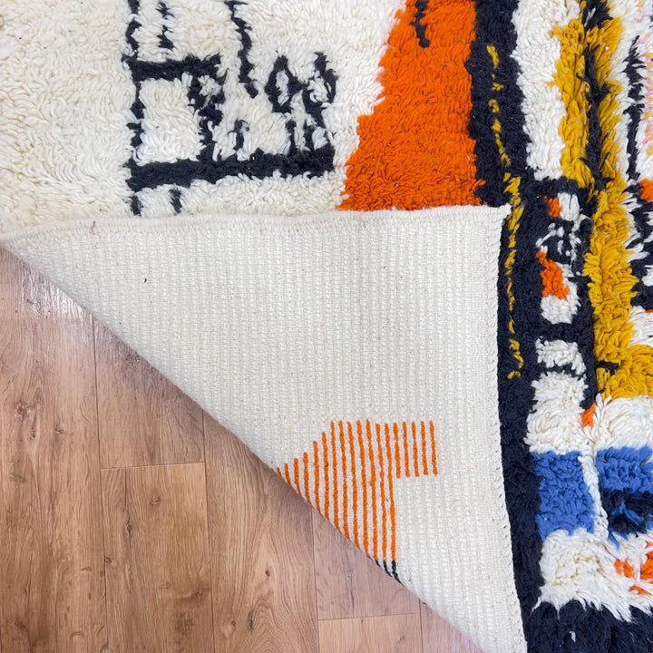 Vintage Moroccan wool rug abstract design ivory handmade Berber rug