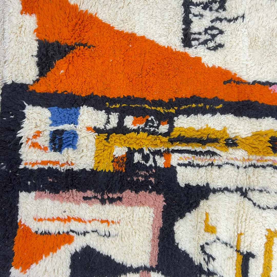 Vintage Moroccan wool rug abstract design ivory handmade Berber rug