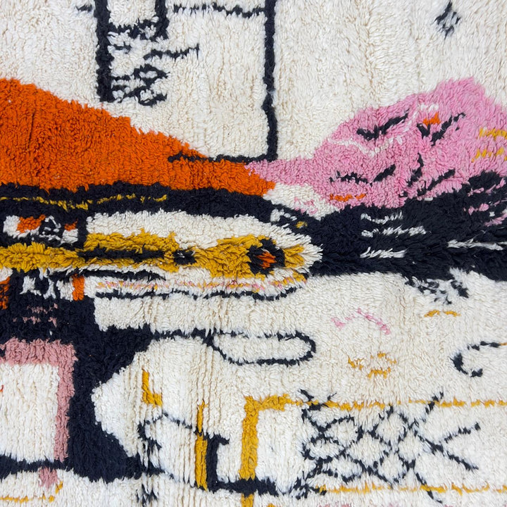 Vintage Moroccan wool rug abstract design ivory handmade Berber rug