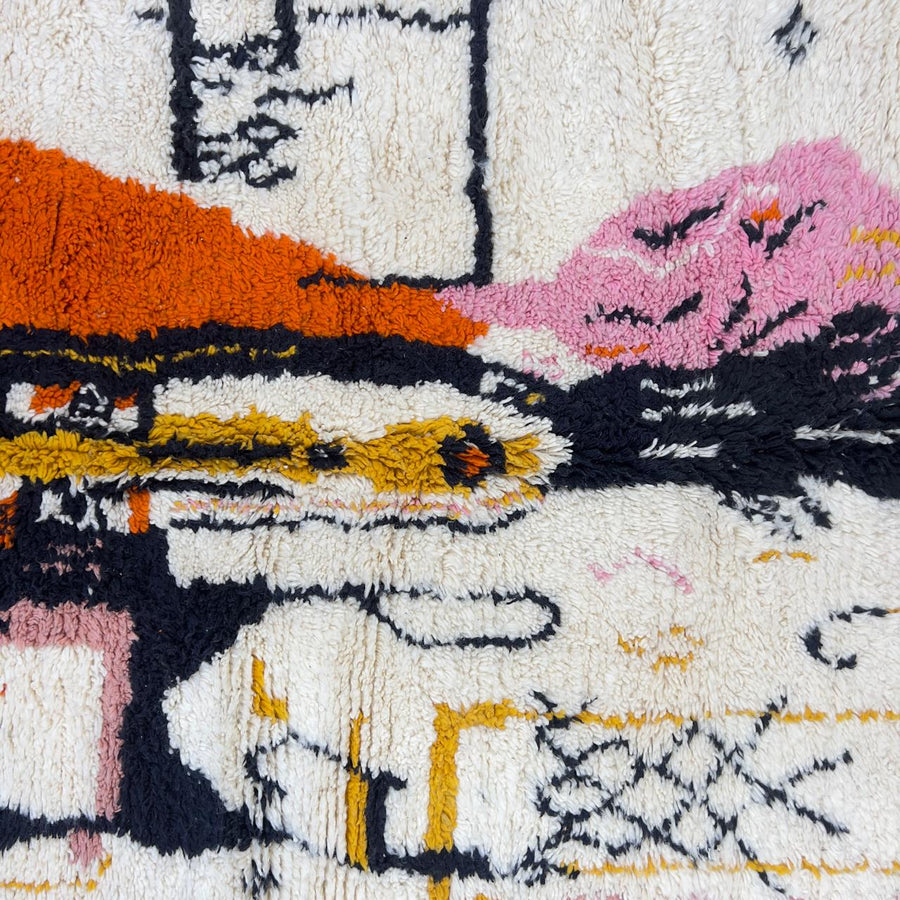 Vintage Moroccan wool rug abstract design ivory handmade Berber rug