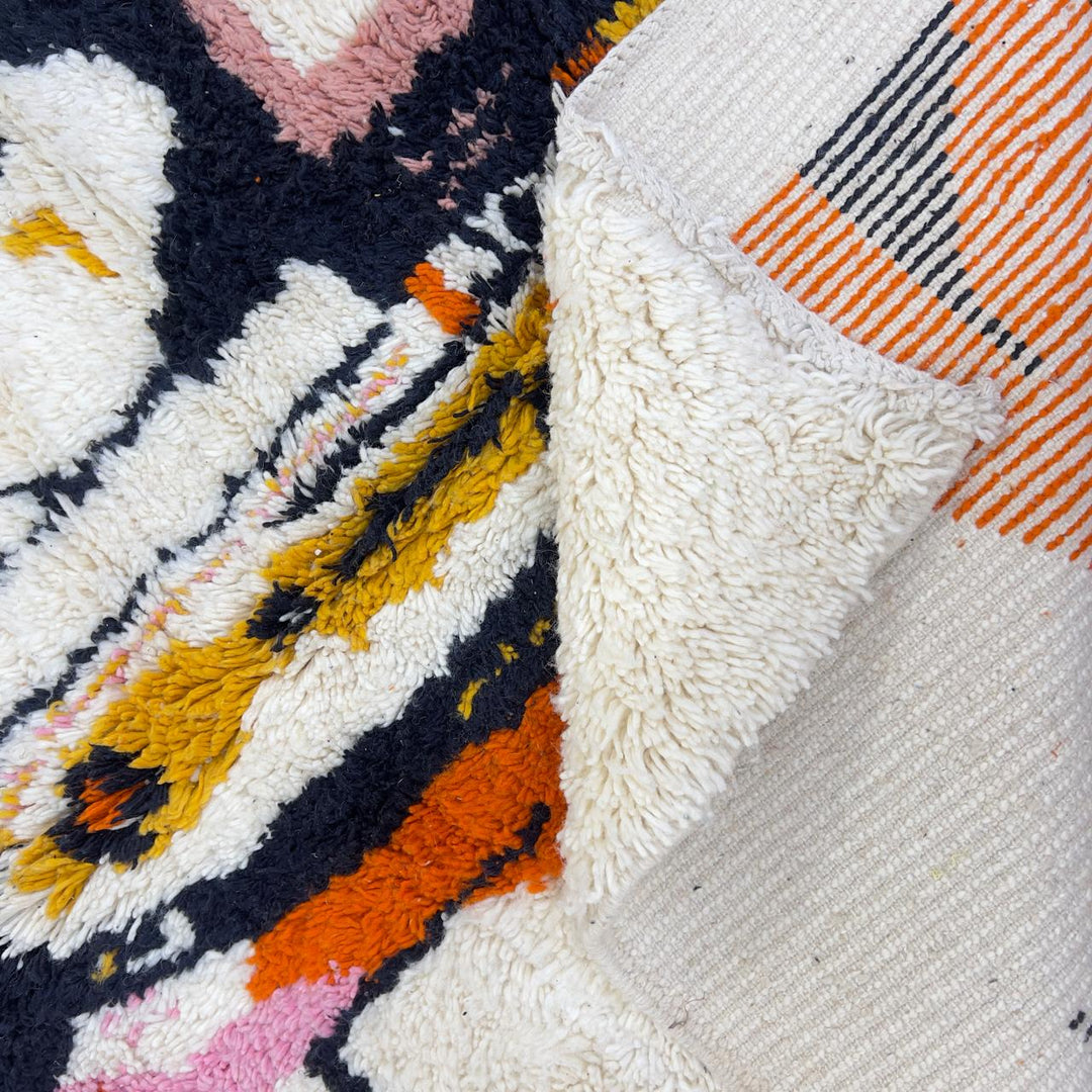 Vintage Moroccan wool rug abstract design ivory handmade Berber rug