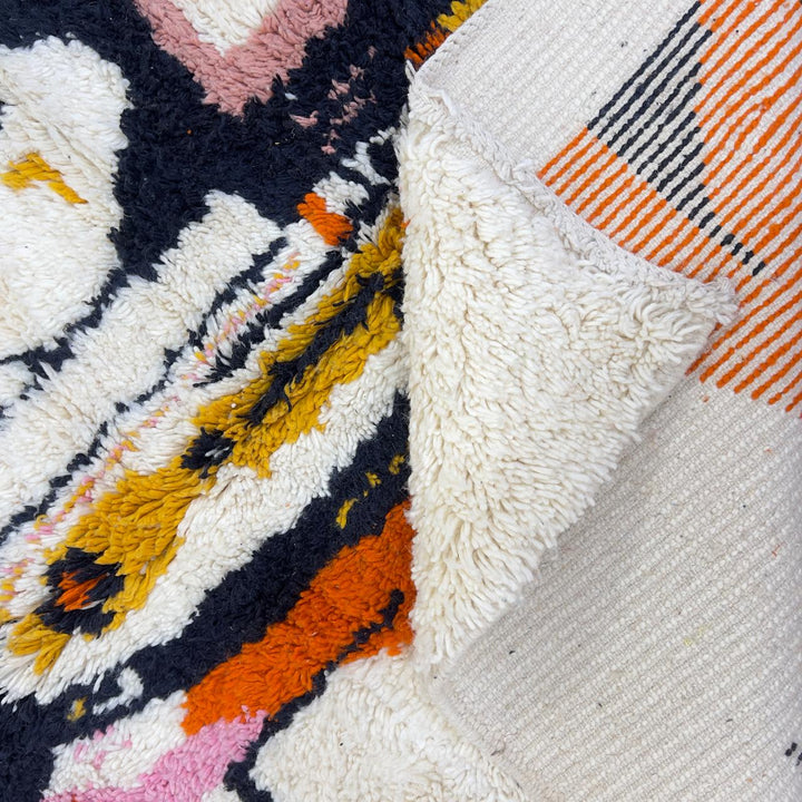 Vintage Moroccan wool rug abstract design ivory handmade Berber rug