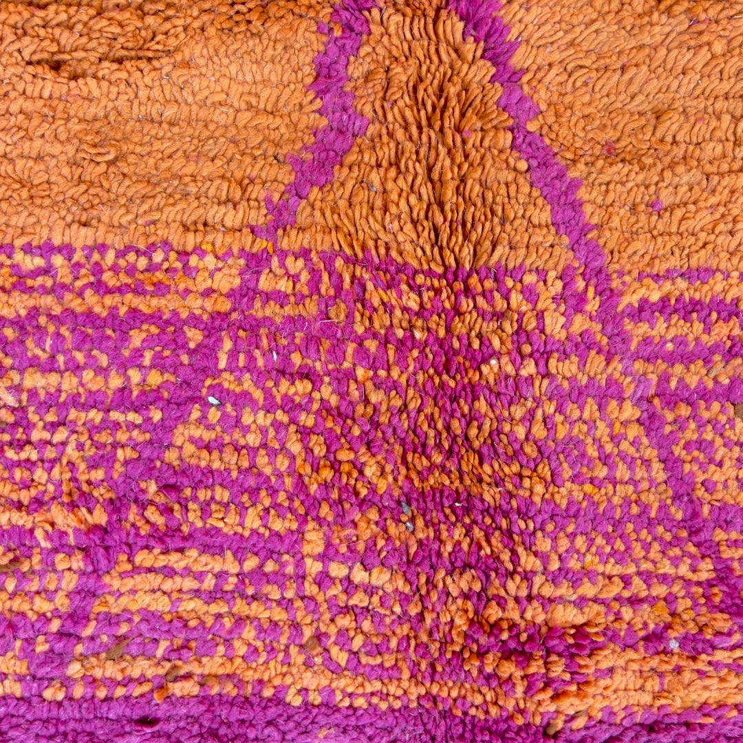 Vintage Moroccan wool rug in orange and magenta with geometric tribal pattern handmade Berber rug
