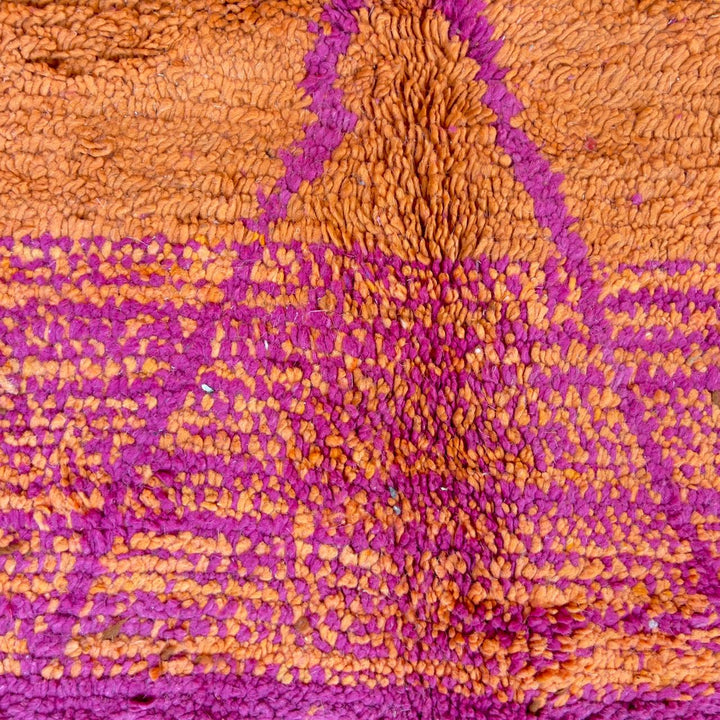 Vintage Moroccan wool rug in orange and magenta with geometric tribal pattern handmade Berber rug
