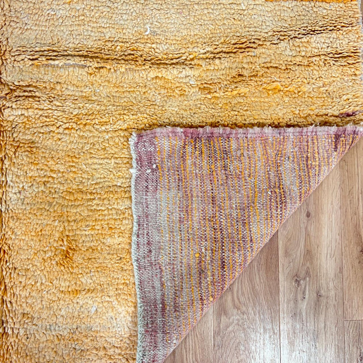 Vintage Moroccan wool rug with abstract color block design in orange, yellow and cream handmade Berber rug