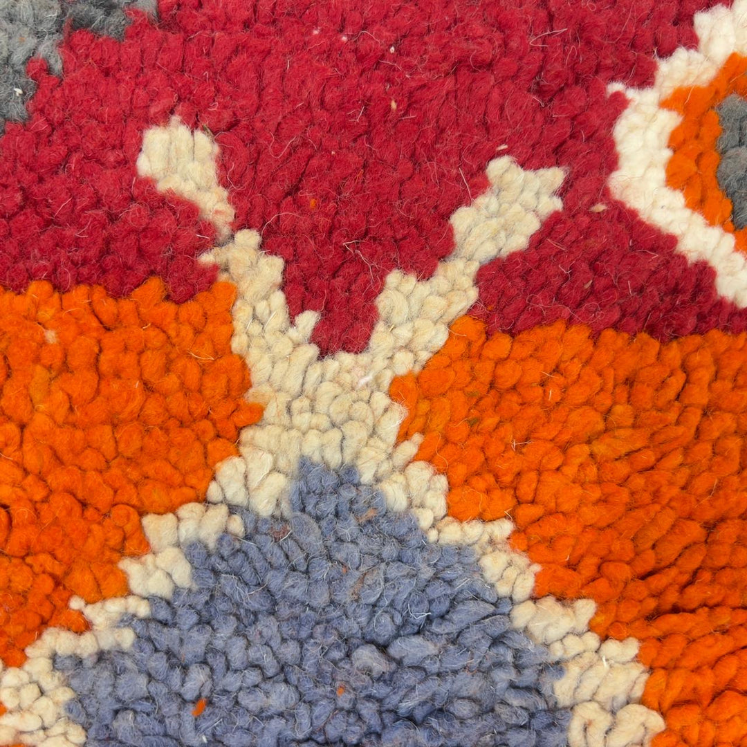Vintage Moroccan wool rug orange with tribal geometric patterns handmade Berber rug