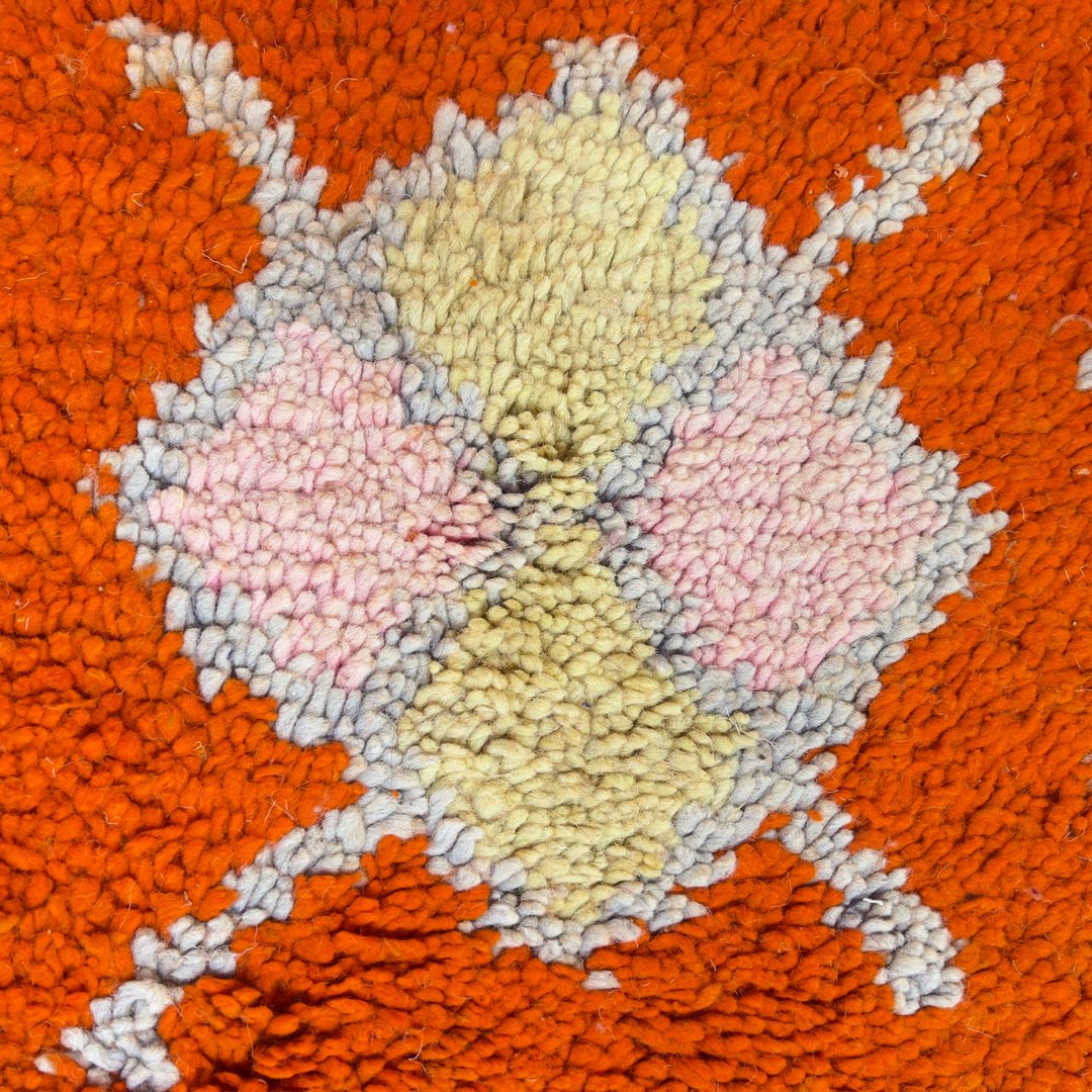 Vintage Moroccan wool rug orange with tribal geometric patterns handmade Berber rug