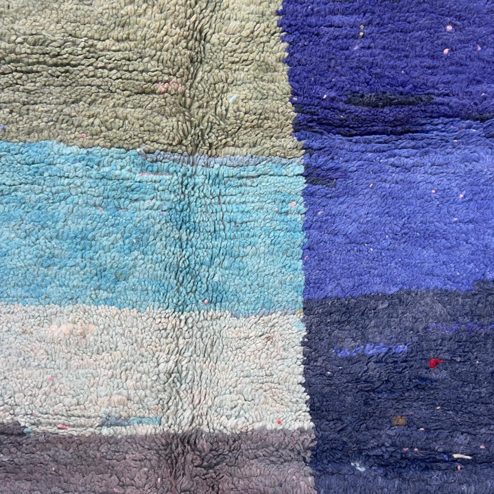 Vintage Moroccan wool rug 7.87 x 5.18 ft rug 4 with abstract color block design in soft ivory, green, blue and pink tones