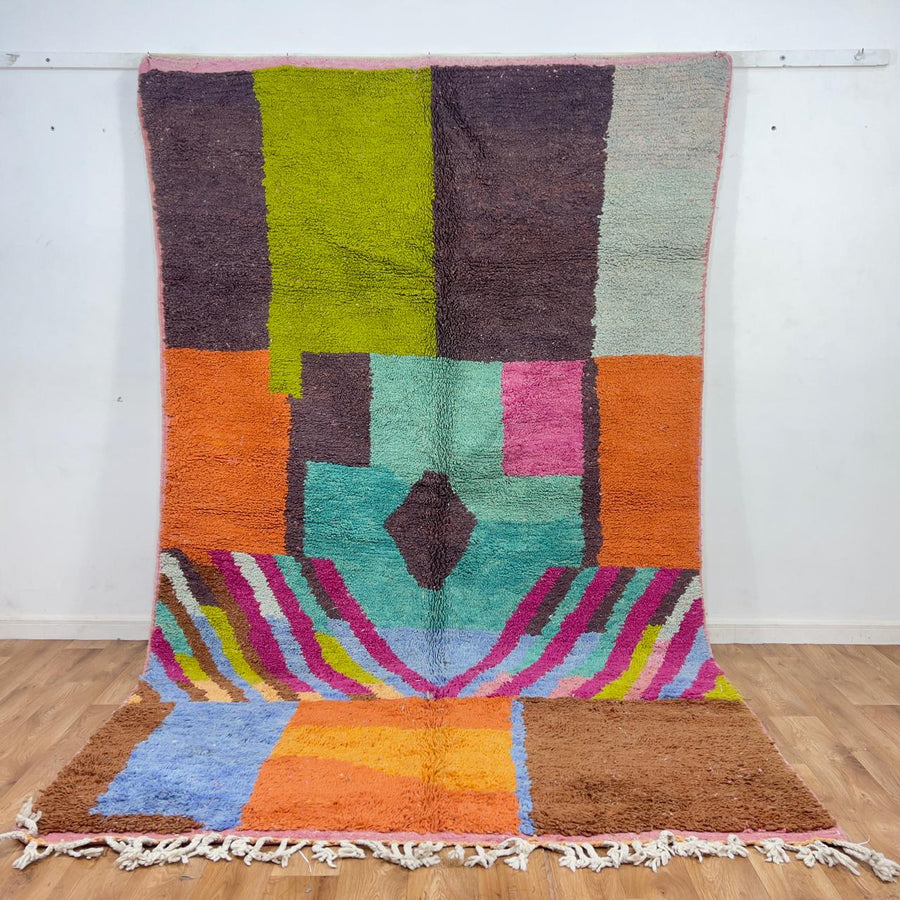 Handmade Moroccan wool rug with colorful abstract geometric pattern large size