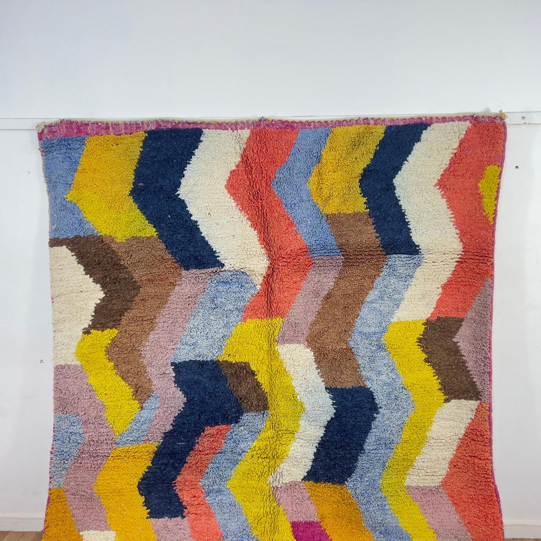Vintage Moroccan wool rug zigzag colorful berber carpet 306x205 cm handmade