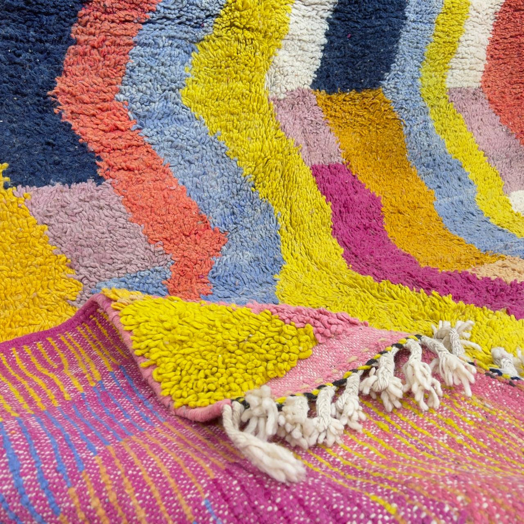 Vintage Moroccan wool rug zigzag colorful berber carpet 306x205 cm handmade