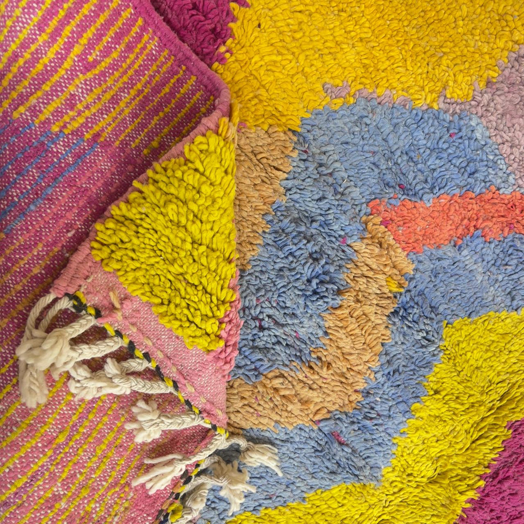 Vintage Moroccan wool rug zigzag colorful berber carpet 306x205 cm handmade