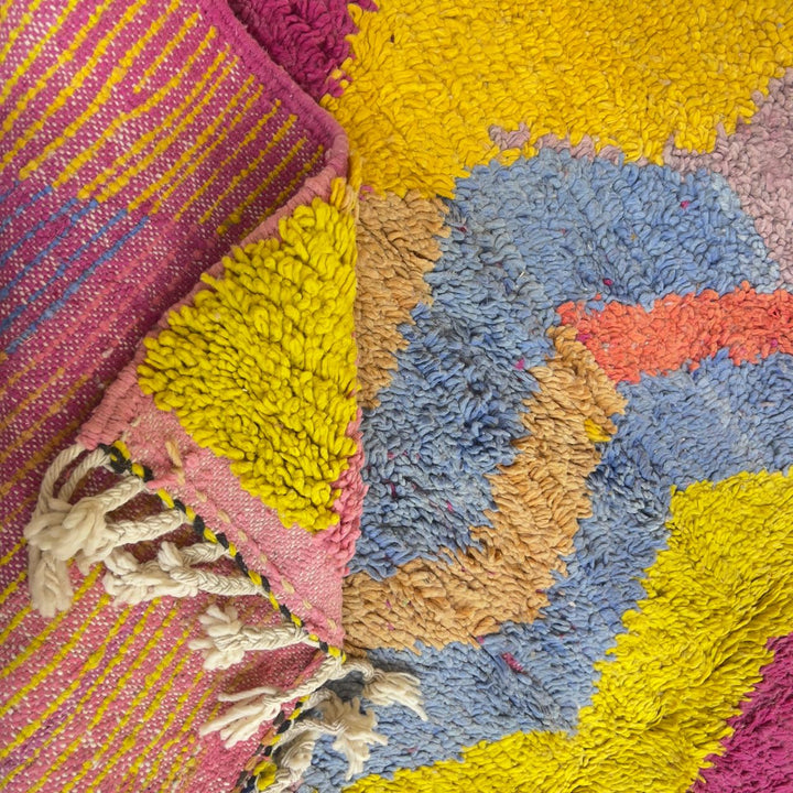 Vintage Moroccan wool rug zigzag colorful berber carpet 306x205 cm handmade