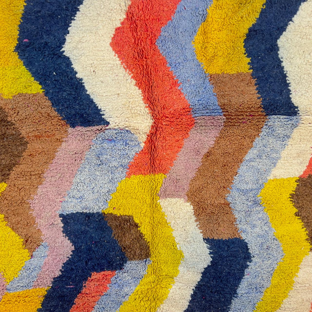 Vintage Moroccan wool rug zigzag colorful berber carpet 306x205 cm handmade